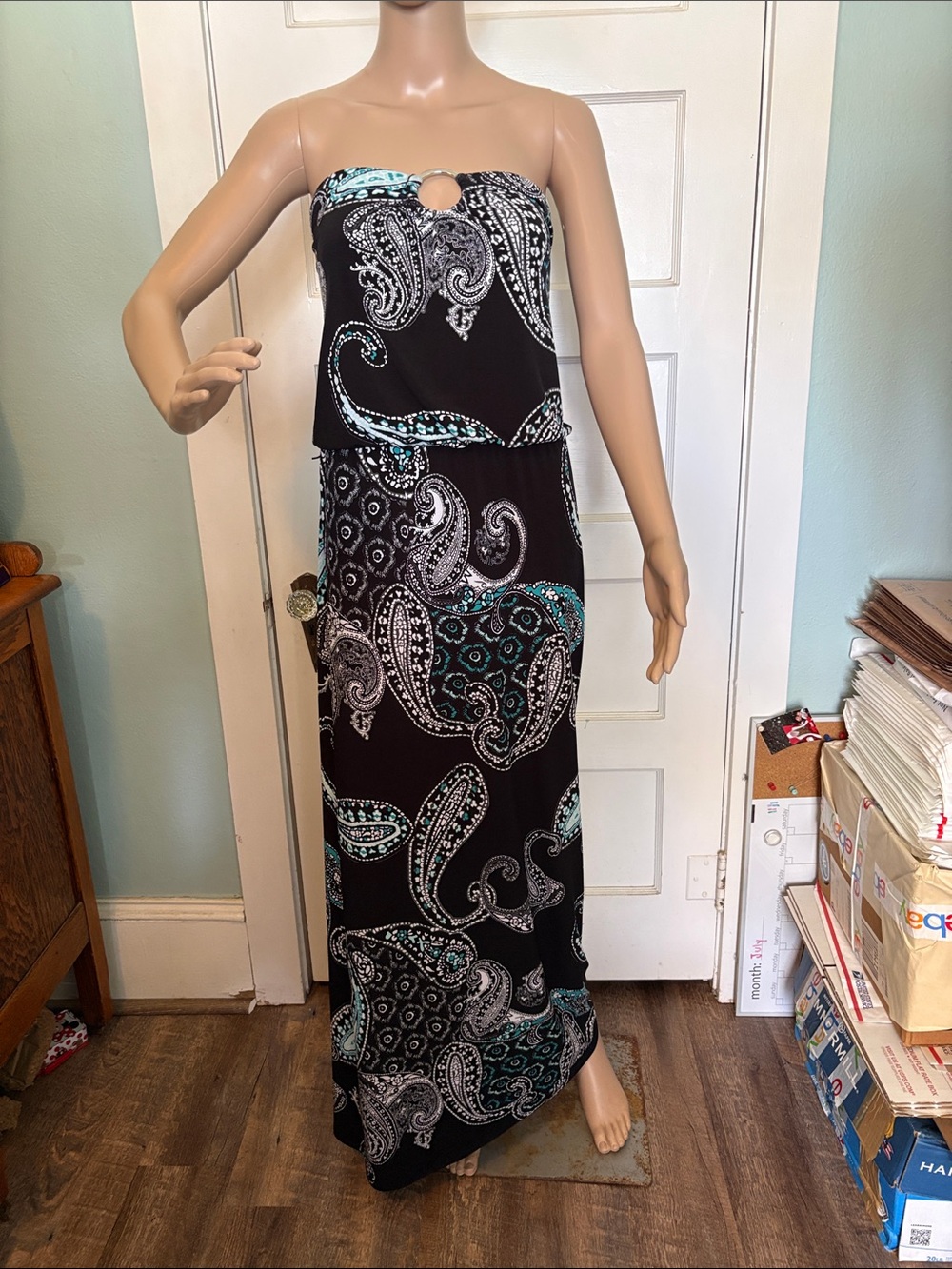 White House Black Market Strapless Paisley Maxi Dress Size L